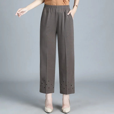 6XL 7XL 8XL Középkorú Idős Női Nadrág Tavaszi Nyári Rugalmas Derék Anya Nadrág Nagyméretű Masszív Alkalmi Egyenes nadrág