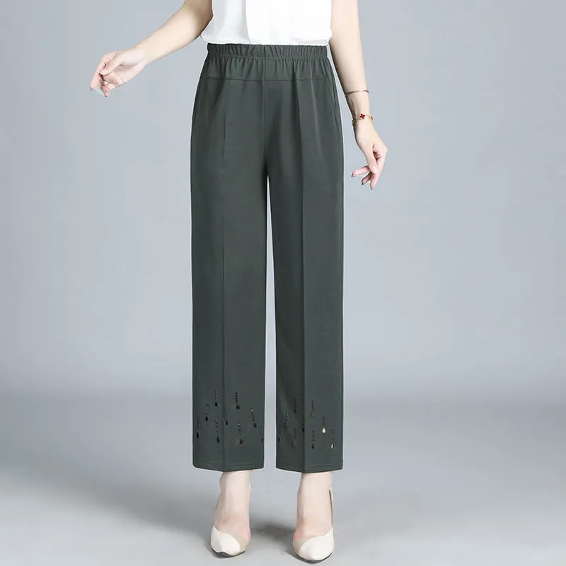 6XL 7XL 8XL Középkorú Idős Női Nadrág Tavaszi Nyári Rugalmas Derék Anya Nadrág Nagyméretű Masszív Alkalmi Egyenes nadrág