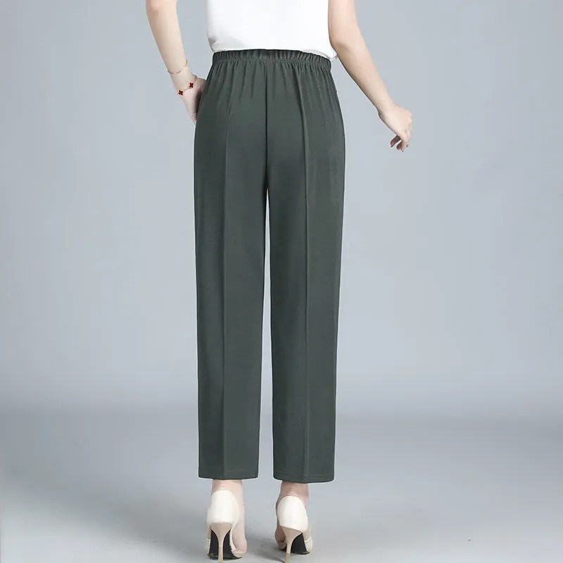 6XL 7XL 8XL Középkorú Idős Női Nadrág Tavaszi Nyári Rugalmas Derék Anya Nadrág Nagyméretű Masszív Alkalmi Egyenes nadrág