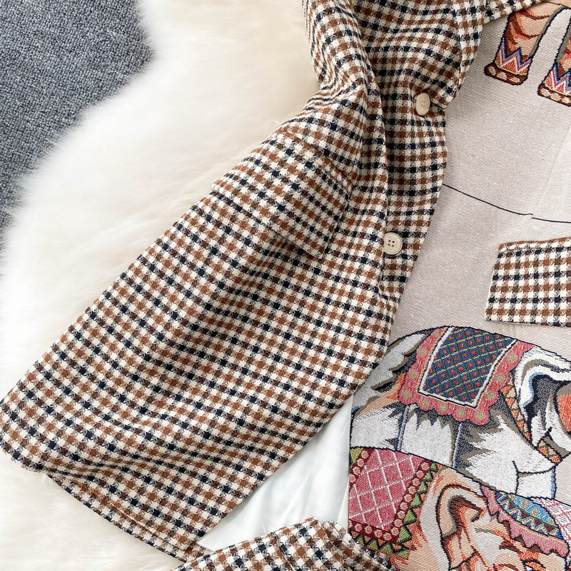 Uus mood naiste ruuduline bleiserülikond varrukateta sälkudega kraega vest jakk laia säärega lühikesed püksid kaheosalised komplektid