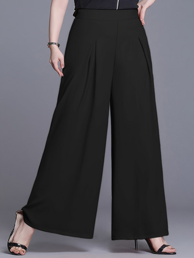 Női 2024 nyári új, plus-size kötött anyagból készült elegáns temperamentum széles szárú alkalmi nadrág