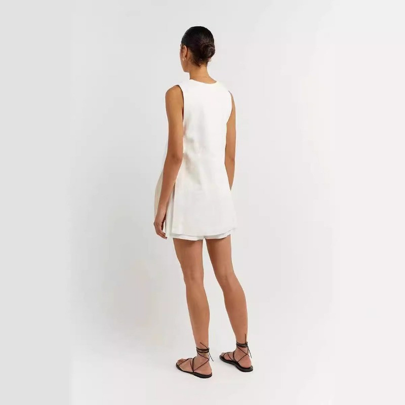 Casual 100% βαμβακερές γυναικείες φόρμες 2 τεμαχίων Σέξι αμάνικο φανελάκι με λαιμόκοψη V με λαιμόκοψη + ψηλή μέση κοντό καλοκαιρινό γυναικείο κοστούμι