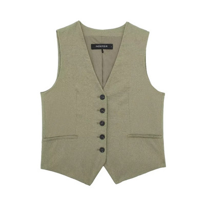 Γυναικεία σετ δύο τεμαχίων Σετ Κοντό κοστούμι 2024 inszartraf Γιλέκο Μπλέιζερ Μπουφάν Αμάνικο Μασίφ με κουμπιά Γυναικεία μπλουζάκια