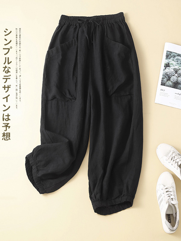 Pamutkeverék nadrágok, női, 2024. nyár, új, laza, bő, nagy zsebek