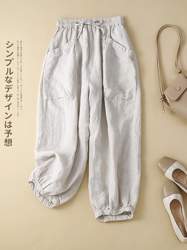 Pamutkeverék nadrágok, női, 2024. nyár, új, laza, bő, nagy zsebek