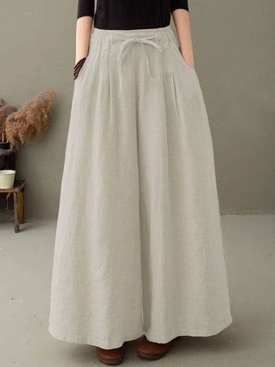 ZANZEA elegáns női széles szárú nadrág őszi nadrág alkalmi húzózsinóros Pantalon Palazzo női elasztikus derékrépa túlméretezett