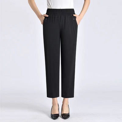 Ženske ljetne hlače srednjih godina Nove jednobojne elastične ležerne hlače visokog struka široke ženske hlače ravnih nogavica 6XL 7XL 8XL