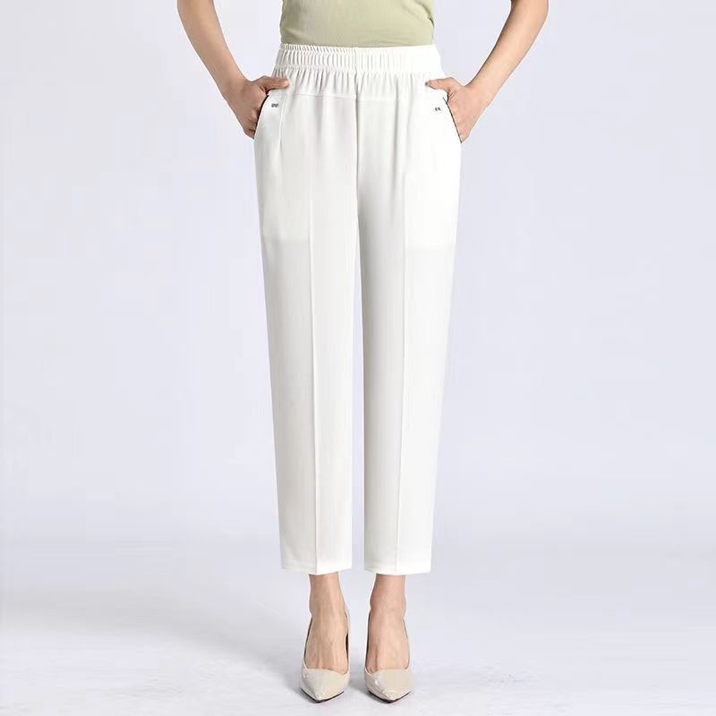 Ženske ljetne hlače srednjih godina Nove jednobojne elastične ležerne hlače visokog struka široke ženske hlače ravnih nogavica 6XL 7XL 8XL