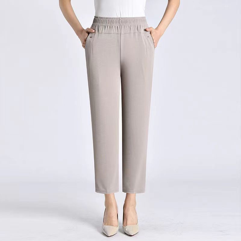 Ženske ljetne hlače srednjih godina Nove jednobojne elastične ležerne hlače visokog struka široke ženske hlače ravnih nogavica 6XL 7XL 8XL