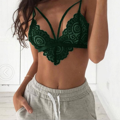 Seksikad pitsist bralette komplektid naiste pesu rihmad Rinnahoidja pehme Push Up ülaosa sügav V seljaosa läbipaistev tass Ilukaunistus