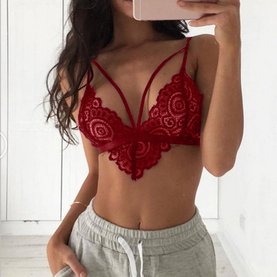 Seksikad pitsist bralette komplektid naiste pesu rihmad Rinnahoidja pehme Push Up ülaosa sügav V seljaosa läbipaistev tass Ilukaunistus