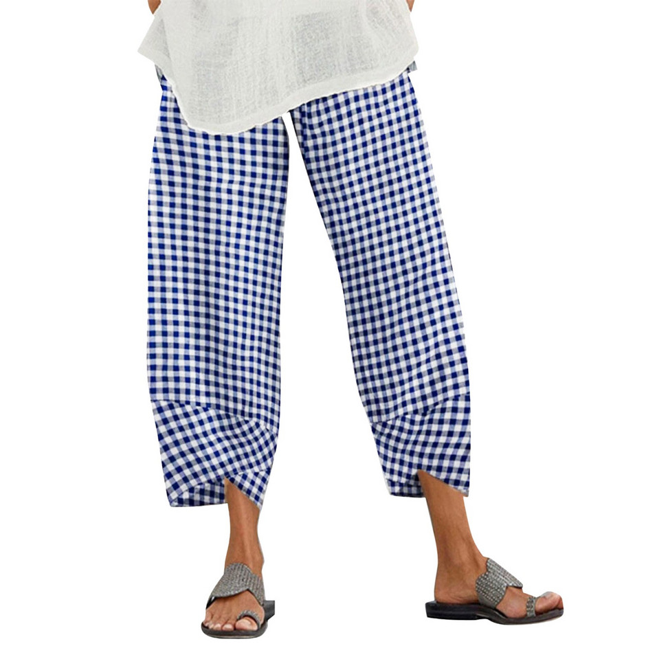 Nyári Cargo nadrágok Női Nagy méretű derékbőségű, bő, kockás nyomatú nadrágok Háremvászon elasztikus, zsebes női utcai ruházattal