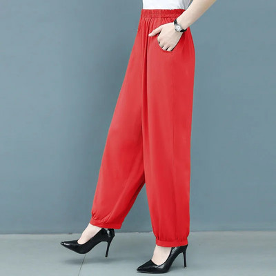 Suvised õhukesed klassikalised mustad Bloomers Naiste Suured vabaaja elastsed kõrge vöökohaga kottis püksid Ema pahkluu pikkusega haaremipüksid