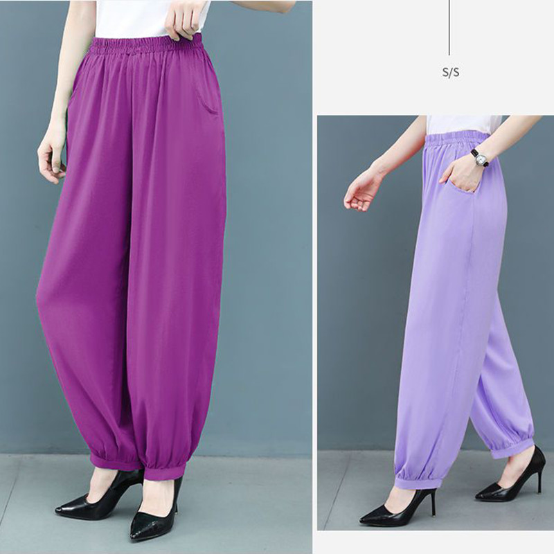 Suvised õhukesed klassikalised mustad Bloomers Naiste Suured vabaaja elastsed kõrge vöökohaga kottis püksid Ema pahkluu pikkusega haaremipüksid