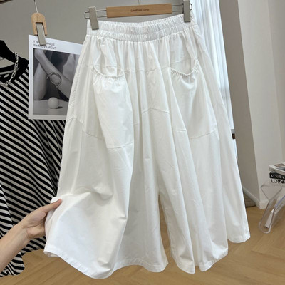 Vabaaja mood elastsed kõrge vöökohaga soliidsed laiad püksid suvised naisteriided lahtised lihtsus taskud splaissitud Capri püksid