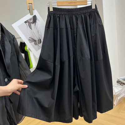 Vabaaja mood elastsed kõrge vöökohaga soliidsed laiad püksid suvised naisteriided lahtised lihtsus taskud splaissitud Capri püksid