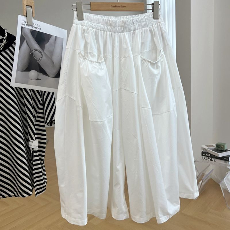 Vabaaja mood elastsed kõrge vöökohaga soliidsed laiad püksid suvised naisteriided lahtised lihtsus taskud splaissitud Capri püksid