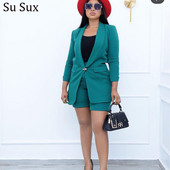 Nyári ruhák nőknek 2023, rövid nadrágkosztümök Új a hozzáillő készletekben Irodai női blézerkabát és magas derekú nadrág, 2 részes készlet