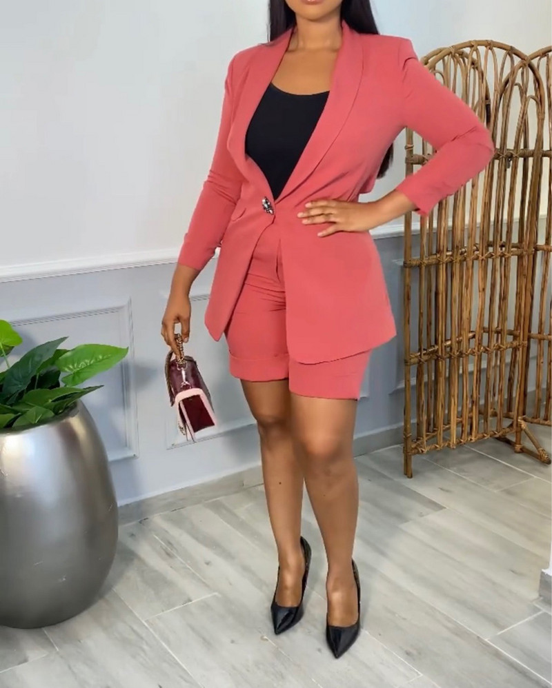 Nyári ruhák nőknek 2023, rövid nadrágkosztümök Új a hozzáillő készletekben Irodai női blézerkabát és magas derekú nadrág, 2 részes készlet