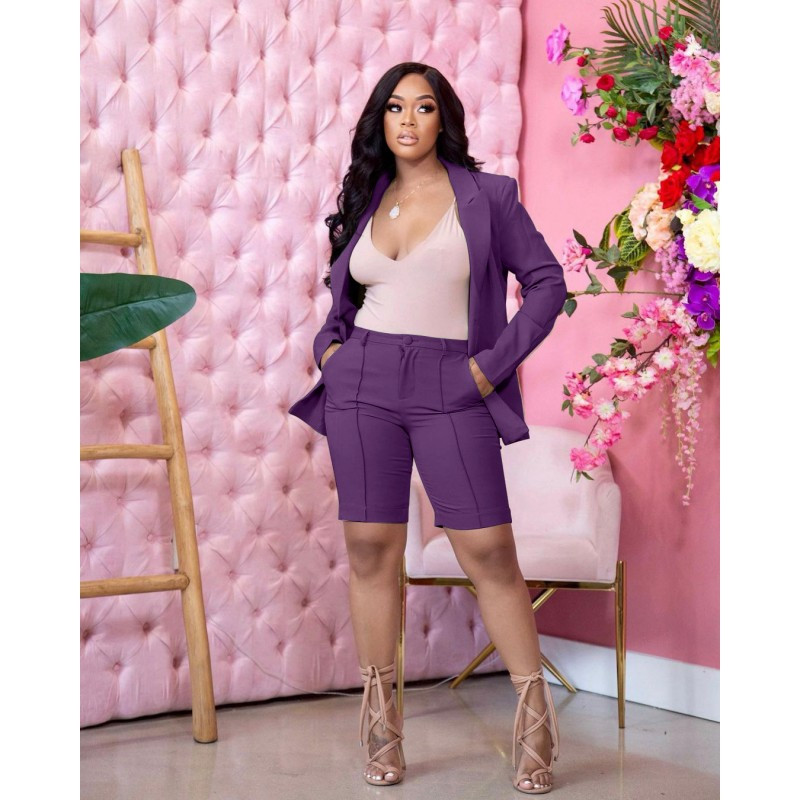 Kaheosaline naiste ülikond, ühevärviline bleiser ja lühikesed püksid, sobiv komplekt naistele kontori tagasihoidlik tööriietus, mood, 2 osa