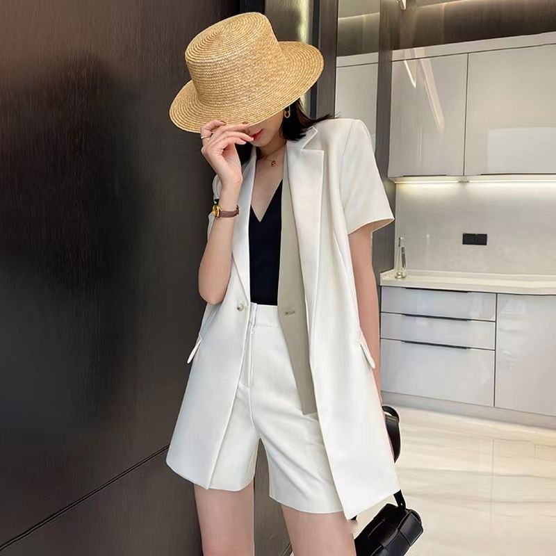 Uus suvejope ja kõrge vöökohaga lühikesed pükskostüümid, naiste temperament, mood, kaheosalised komplektid, naiste komplektid, bleiser G386