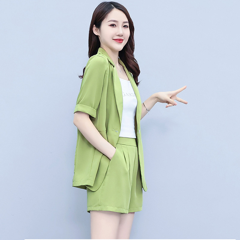 2022. aasta vana kontoriülikond, uus suvekleit naiste moodne lühikeste varrukatega šikk bleiser Topid + püksid, kaheosaline lühikeste pükste ülikond naistele