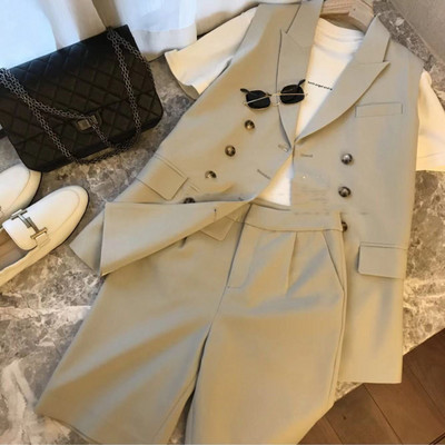 Suvine uus naiste ülikond, jope ja vestiga lühikesed püksid, kolmeosalised naiste professionaalsed rõivad, korea bleiserid, mantelpüksid, komplekti komplekt G374