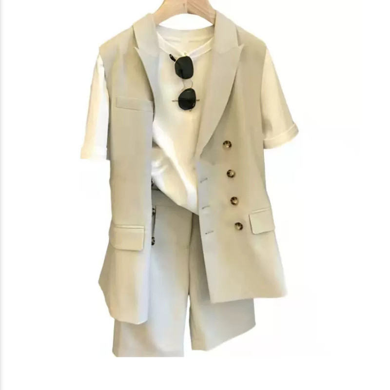 Suvine uus naiste ülikond, jope ja vestiga lühikesed püksid, kolmeosalised naiste professionaalsed rõivad, korea bleiserid, mantelpüksid, komplekti komplekt G374