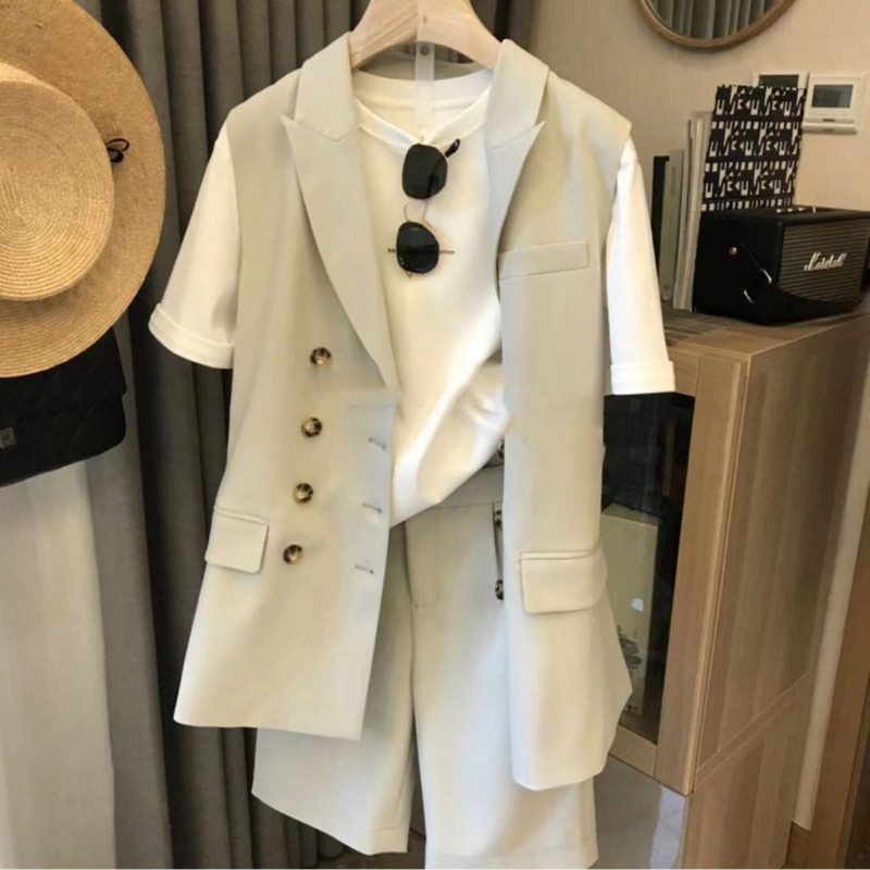 Suvine uus naiste ülikond, jope ja vestiga lühikesed püksid, kolmeosalised naiste professionaalsed rõivad, korea bleiserid, mantelpüksid, komplekti komplekt G374