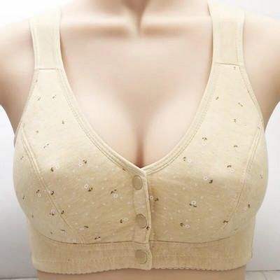 Vékony pamut elöl nyíló vezeték nélküli mellkasi mellény nagy kupa Törött virágos melltartó Középkorú idősek