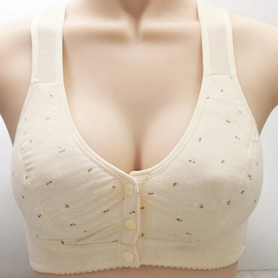 Vékony pamut elöl nyíló vezeték nélküli mellkasi mellény nagy kupa Törött virágos melltartó Középkorú idősek