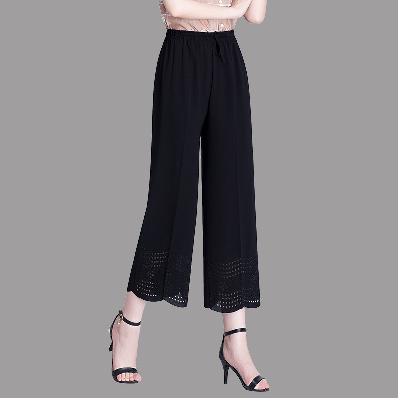 Naiste suvised püksid, uus mood, õõnsad elastsed kõrge vöökohaga laia säärega püksid, naiste vabad vabaaja üheksandad sirged emapüksid 6XL