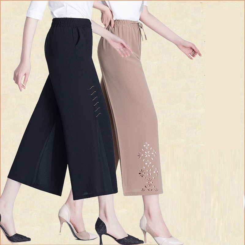 Naiste suvised püksid, uus mood, õõnsad elastsed kõrge vöökohaga laia säärega püksid, naiste vabad vabaaja üheksandad sirged emapüksid 6XL