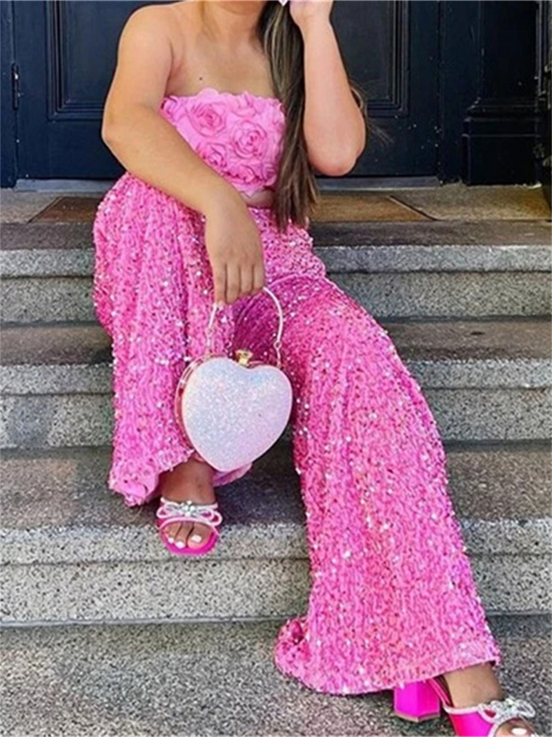 wsevypo Spīdīgi vizuļi, platas bikses sievietēm Modes elastīgas ar augstu vidukli Garās bikses ballītei ikdienas ielas apģērba apakšpuse