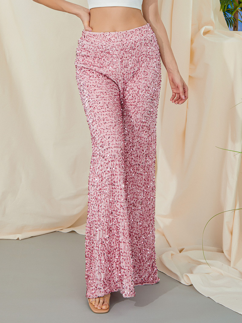 wsevypo Spīdīgi vizuļi, platas bikses sievietēm Modes elastīgas ar augstu vidukli Garās bikses ballītei ikdienas ielas apģērba apakšpuse