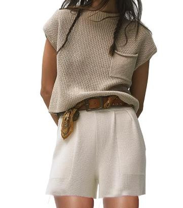 Naiste 2-osalised rõivad kampsunikomplektid 2023. aasta kootud salongikomplekt, pulloverid ja lühikesed püksid, armas vabaaja dressipluus