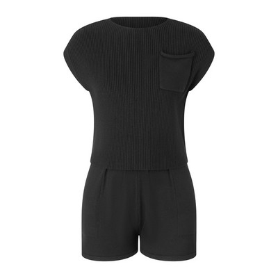 Naiste 2-osalised rõivad kampsunikomplektid 2023. aasta kootud salongikomplekt, pulloverid ja lühikesed püksid, armas vabaaja dressipluus