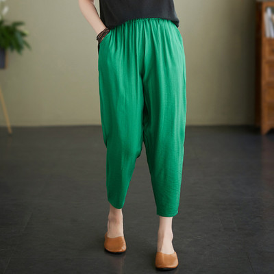 2023. aasta suvi Naisteriided Uued populaarsed Imitatsioon Ice Silk Puuvill Kanep vabaaja mood lai jalg 9/4 suured lahtised Harlani püksid
