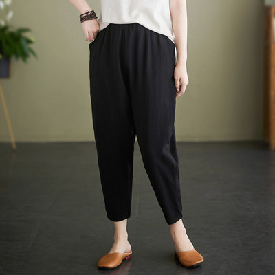 2023. aasta suvi Naisteriided Uued populaarsed Imitatsioon Ice Silk Puuvill Kanep vabaaja mood lai jalg 9/4 suured lahtised Harlani püksid