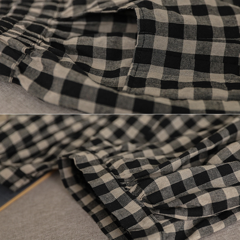 Pamut vászon kockás hárem nadrág női nagy méretű tavaszi és nyári új divatos retro magas derekú alkalmi kilencpontos lámpás nadrág