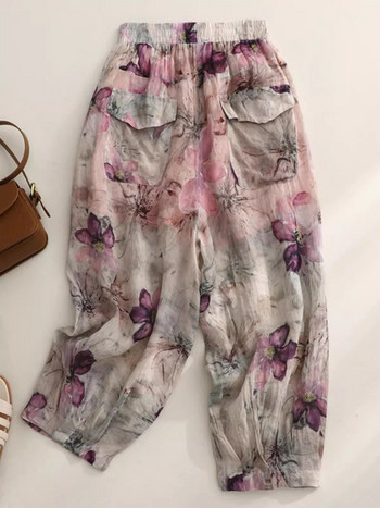 Vintage Floral Print Γυναικεία Παντελόνια 2024 Νέο Καλοκαιρινό Casual Χαλαρό Παντελόνι Χαρέμι Γυναικείο Υπερμεγέθη Παντελόνι Pantalones Mujer