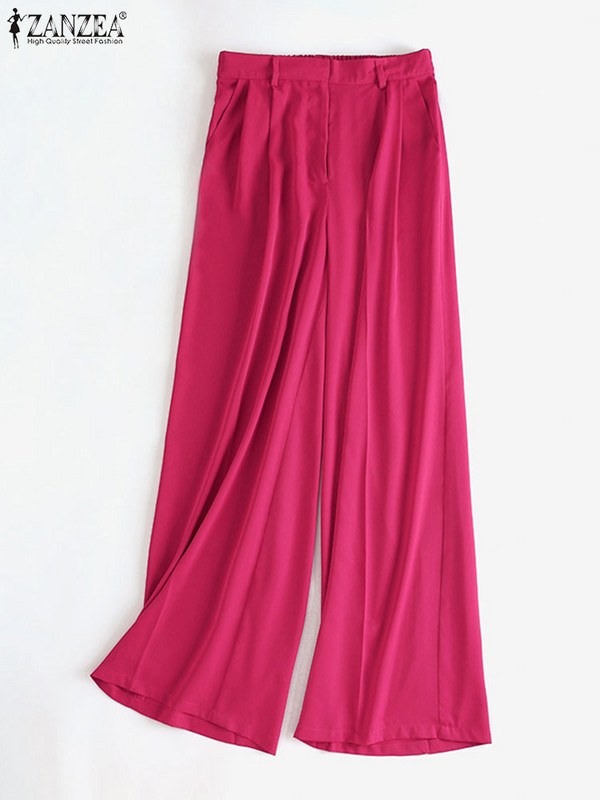 ZANZEA naiste laia säärega püksid 2024. Kevade elegantsed kontorinaised, vabaajamood, kõrge vöökohaga ühevärvilised püksid