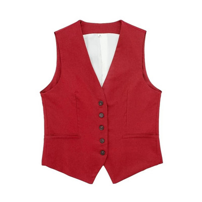 TRAFZA Woman Soliidne vest lühikeste pükste komplekt Varrukateta V-kaelusega nööpidega vesti topp + lukuga taskud Elegantsed naiste lühikesed püksid