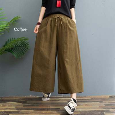 Suures suuruses puuvillased linased püksid naiste kevadised kõrge vöökohaga säärepikkused laiad püksid vabaaja suvepüksid naiste püksid tänavarõivad