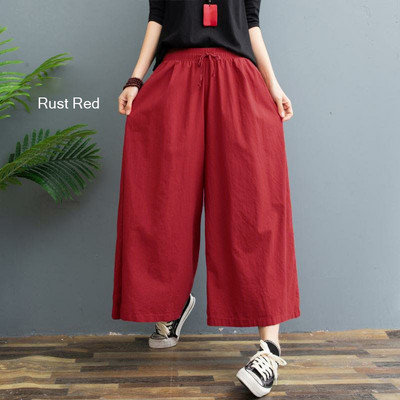 Suures suuruses puuvillased linased püksid naiste kevadised kõrge vöökohaga säärepikkused laiad püksid vabaaja suvepüksid naiste püksid tänavarõivad