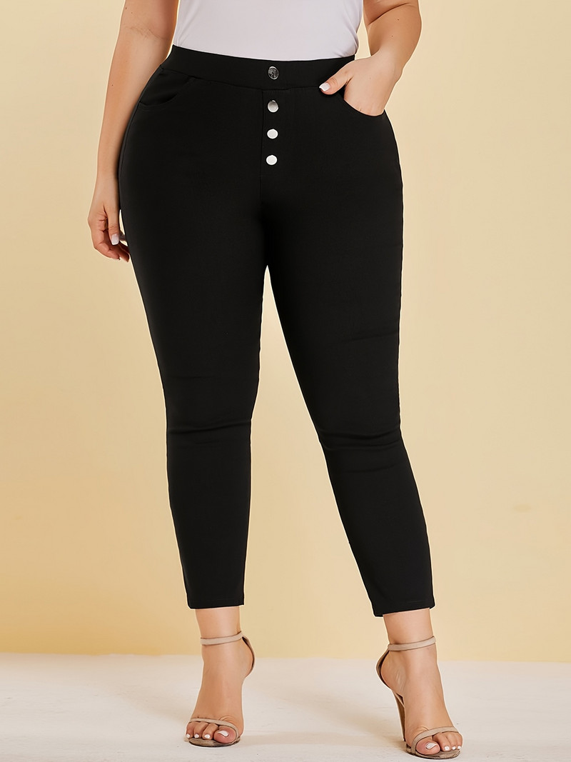 Új női molett extrém derék-csípő stílusú magas elasztikus szövet gomb design jóga nadrág kilencnegyedes nadrág