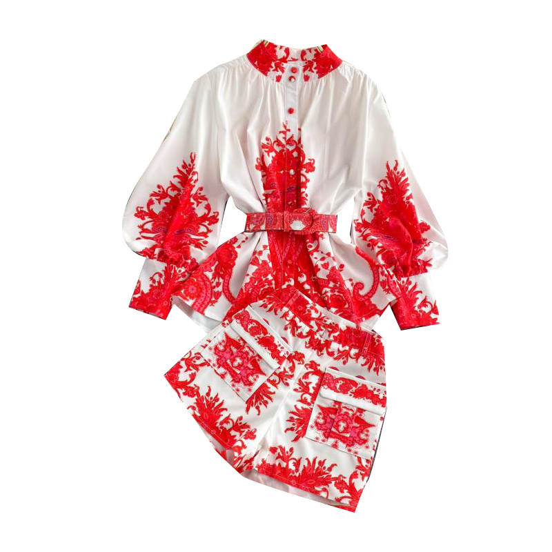 Guilantu Proljeće Jesen Dvodijelni komplet košulja i kratkih hlača Modni print cvjetni ležerni vintage dvodijelni ženski kompleti Odjeća