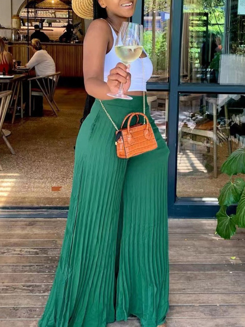 LW plusz méretű női nadrág, rakott széles szárú nadrág Női divatos masszív vintage nadrág teljes hosszúságú női női nadrág