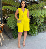 2024-es új nyári szilárd, 2 részes női szett, alkalmi, gombolható alsónadrág, széles lábú rövidnadrág öltöny, kétrészes női szett