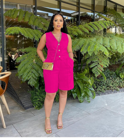 2024-es új nyári szilárd, 2 részes női szett, alkalmi, gombolható alsónadrág, széles lábú rövidnadrág öltöny, kétrészes női szett